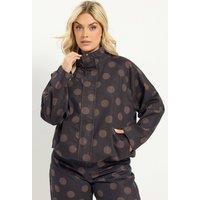 Yours Women's Polka Dot Denim Bomber Jacket in Brown | Size: 30-32