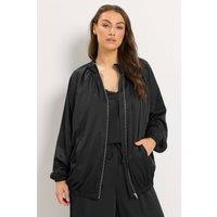 Yours Women's Balloon Hem Satin Bomber Jacket in Black | Size: 18