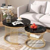 BTM Round Nesting Tables with Marble Top, Set of 2 in Gold