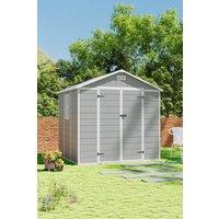 Living and Home 8x6ft Plastic Outdoor Apex Roof Tool Shed with Dual-door in Grey