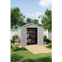 H&O Direct 8x6ft Plastic Apex Roof Outdoor Tool Storage Shed with Dual-door in Grey