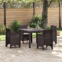 Berkfield Home 5 Piece Garden Dining Set with Cushions Brown Poly Rattan