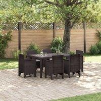 Berkfield Home 7 Piece Garden Dining Set with Cushions Brown Poly Rattan