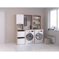 Vente-unique Furniture for 2 Washing Machines With Shelves, Wardrobe, & Cabinets in Light Oak