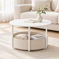 STILVORA Coffee Table with Storage Basket, 80 cm, White & Beige