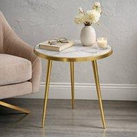 Voltico Marble Effect Side Tables with Gold Frame - Black or White in Cool White