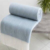 Rapport Home Soft Acrylic Herringbone Throw Blanket Fringed Tassel Finish in Duck Egg Blue | Size: 150 cm 200 cm