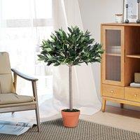 OUTSUNNY Artificial Olive Tree Plant Greenary In an Orange Pot 90 cm for Home in Green