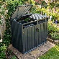 Oseasons Double Wheelie Bin Storage with Gas Strut-Assist in Dark Grey