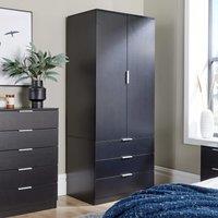 Home Source Phoenix Wardrobe 2 Door 3 Drawer Bedroom Clothing Storage Inner Shelf in Black