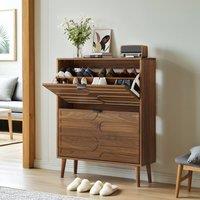 Matteo 80cm Walnut Shoe Storage Cabinet - Two Flip Drawers - Farmhouse Style | Size: 80 cm