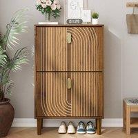 Matteo 60cm Walnut Shoe Cabinet - Line Groove Design | Size: 60 cm