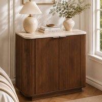 Matteo Walnut Fluted Two-Door Cabinet - Travertine-Effect Top