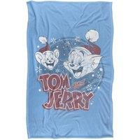 Tom & Jerry Christmas Santa Hats Retro Silky Touch Super Soft Throw in Baby Blue | Size: Large