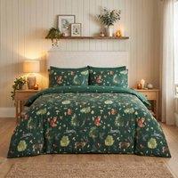 Rapport Home Autumn Christmas Microfibre Reversible Duvet Cover Set With Pillowcase in Green | Size: Single