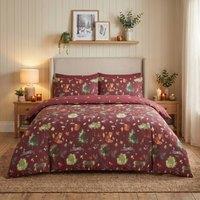 Rapport Home Autumn Christmas Microfibre Reversible Duvet Cover Set With Pillowcase in Red | Size: Single