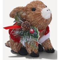 Stella Graham Bristle Pig with Holly Bristle Body Red & Green Christmas Decoration