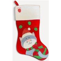 Stella Graham Cat Design Felt Christmas Stocking - Red - One Size