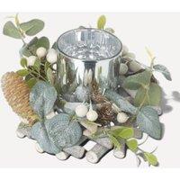Heaven Sends Festive Eucalyptus & Silver Candle Holder 16.5 x 10 cm