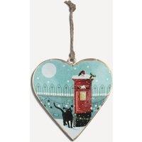 shoeless . Cat & Post Box Heart-Shaped Metal Christmas Tree Decoration in Blue