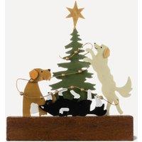 shoeless . Dogs Dressing a Tree Christmas Decoration metal & wood ornament