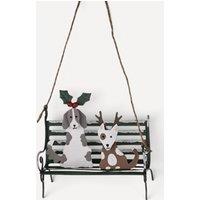 shoeless . Dogs on Bench Christmas Tree Decoration metal hanging ornament in Green