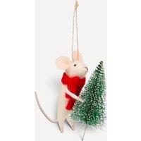 Sass & Belle Felt mouse holding frosted Christmas tree hanging decoration