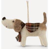 Sass & Belle Felt Tartan Dog Decoration - Beige & White Felt Hanging Ornament