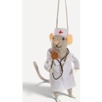 Sass & Belle Felt Doctor Mouse Christmas Tree Decoration Grey felt hanging ornament in White