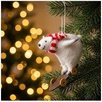Sass & Belle Felt Polar Bear on Skateboard Hanging Tree Decoration in White
