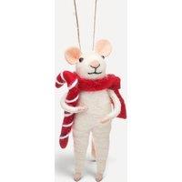 Sass & Belle Felt Mouse with Candy Cane Hanging Christmas Tree Decoration in Red