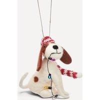 Sass & Belle Felt Dog Christmas Tree Decoration with Fairy Lights & Hanging Twine in Brown
