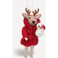Sass & Belle Felt Reindeer with Snowman Hanging Felt Christmas Decoration in Red
