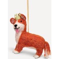 Sass & Belle Felt Corgi with Crown Hanging Christmas Tree Decoration in Brown