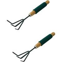 BARGAINS-GALORE 2 X Heavy Duty Garden Hand Cultivator Gardening Wooden Handle Tool Diy in Green