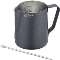Cooks Professional Stainless Steel 350ml Milk Steaming Jug with Latte Art Pen in Charcoal
