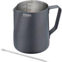 Cooks Professional Stainless Steel 600ml Milk Steaming Jug with Latte Art Pen in Black
