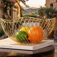 Dynasty Home UK 28cm Golden Wire Metal Fruit Basket Kitchen Dining in Gold