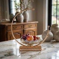 Dynasty Home UK Golden C-Shape Crescent Fruit Bowl with Crystal Glass Insert in Gold
