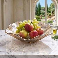 Dynasty Home UK 28cm Glass Flower Petal Fruit Bowl Kitchen Home Dinning in Brown