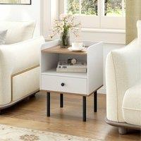 Costway 1 Pcs Nightstand Bedside Table with Drawer & Open Storage Shelf-White in White