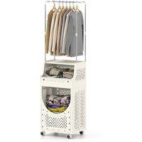 Costway 3-Tier Laundry Cart Folding Laundry Hamper with Hanging Bar in Beige