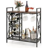 Costway 21 Bottle Wine Rack Freestanding Floor Wine Bottle Organizer-Brown in Brown
