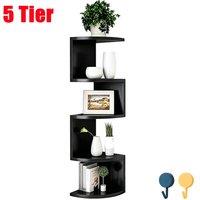 SPETLEK 5 Tier Floating Corner Shelves Wooden in Black | Size: 100 cm x 60 cm