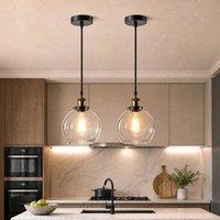 Emitto Ceiling Pendant Light Set of 2 Industrial Glass LampShade Adjustable Cable in Black