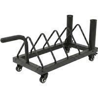 Centra Weight Plate Rack with 4 Plate Slots Wheels Horizontal Barbell Storage in Black