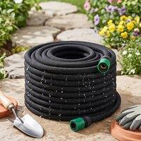 Traderight Soaker Hose Set 50M Drip Irrigation Pipe Garden Watering, Black