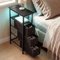 Levede Bedside Table with LED Light, Charging, 3 Fabric Drawers in Black