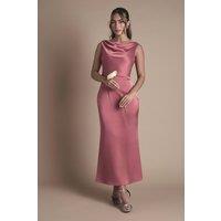 Oasis Women's Cowl Neck Open Back Midi Bridesmaid Dress in Terracotta | Size: 14