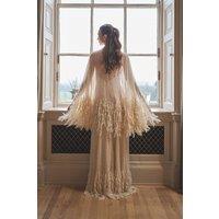 Coast Women's Embellished Feather Trim Cape Maxi Wedding Dress in Ecru | Size: 14